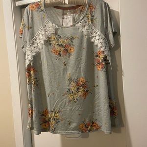 Floral Tee with Crochet Trim